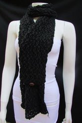 New Women Scarf Fashion Soft Fabric Winter Black / White Wide Shawl 3 Brown Wood Buttons - alwaystyle4you - 2